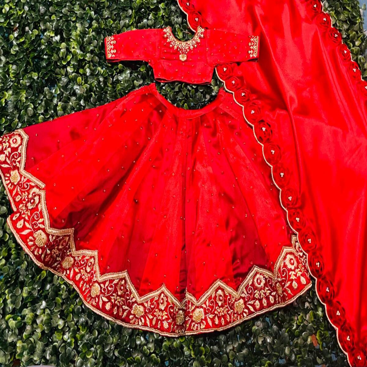 Red and Maroon Dress For Radha Krishna Ji